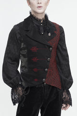 Black/Red Embossed Feather Men's Gothic Waistcoat - Black/Red - 1