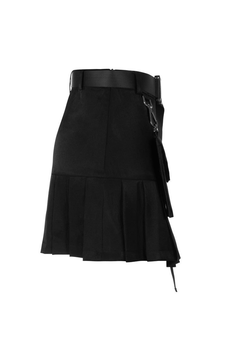 Black Buckle Belt Waist Bag Spider Embroidery Women's Punk Pleated Skirt - Product - 6