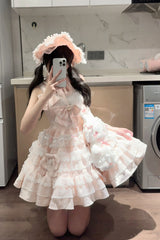 Pink [Sweetheart Doll] Multi-Layered Ruffle Bowknot Lace Sweet Princess Gorgeous Lolita Jsk Dress - Product - 4