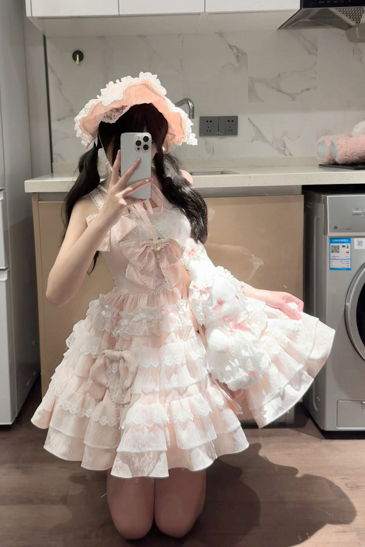 Pink [Sweetheart Doll] Multi-Layered Ruffle Bowknot Lace Sweet Princess Gorgeous Lolita Jsk Dress - Product - 4