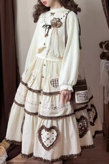 Ivory [Lovely Heart] Triple-Layered Ruffle Embroidery Bowknot Sweet Elegant Lolita Skirt - Product - 3