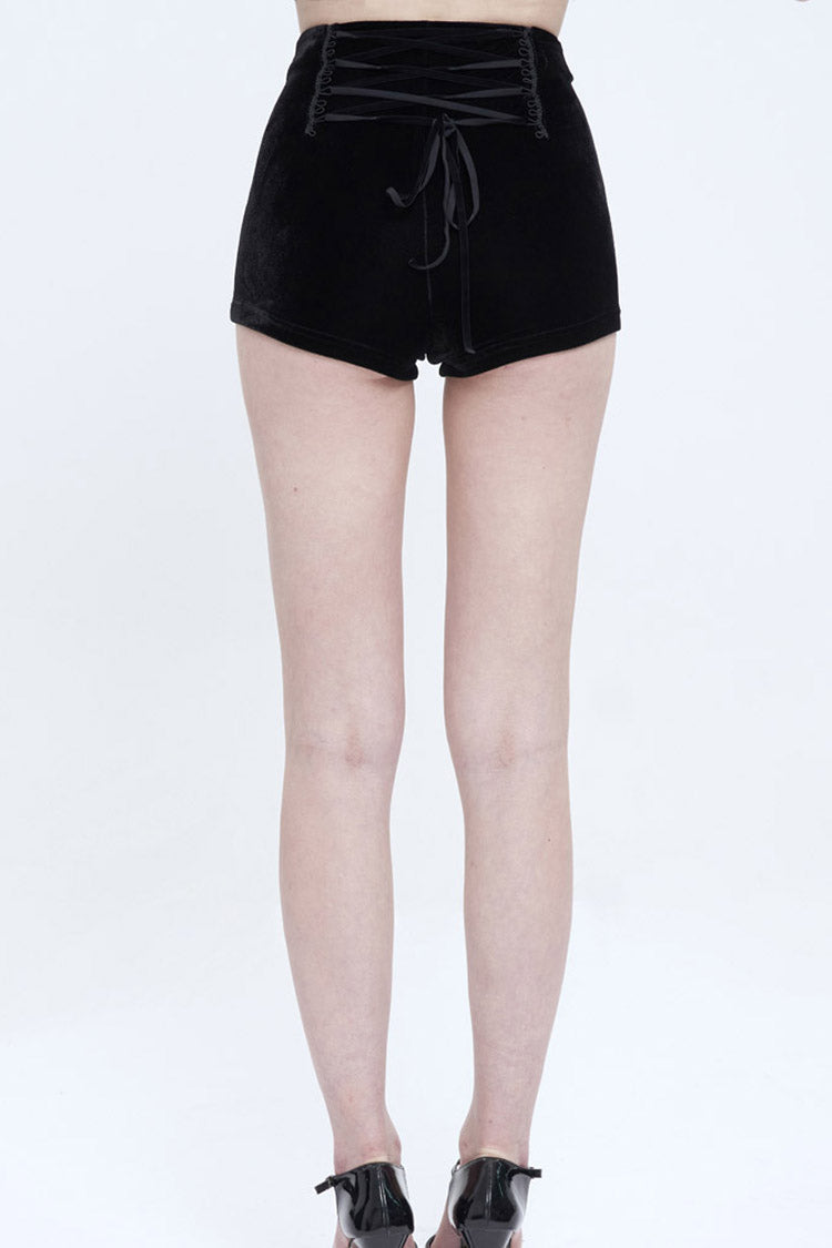 Black High Waisted Suede Front Middle Metal Zipper Chain Decoration On Both Sides Of The Front Back Strap Women's Punk Shorts - Product - 5