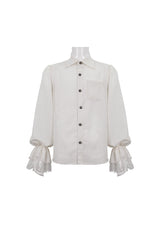 White Lapel Collar Puff Sleeved Lace Hem Men's Gothic Shirt - Product - 6