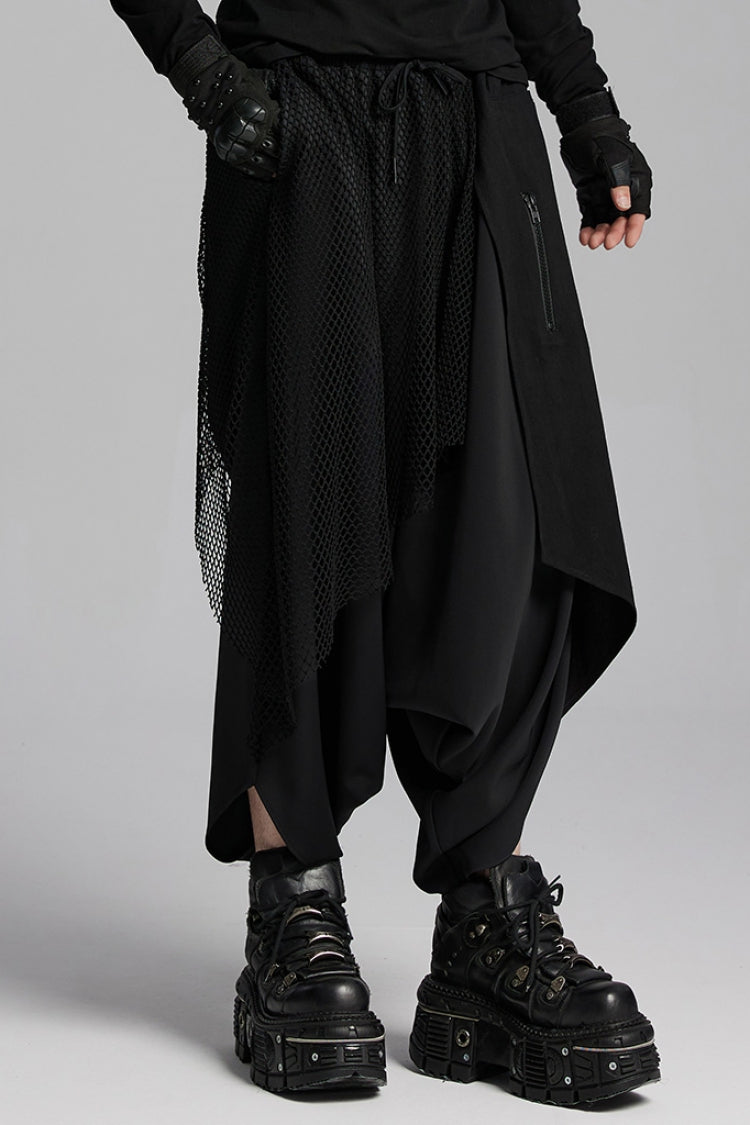 Black Mesh Asymmetric Zipper Men's Punk Pants - Product - 2