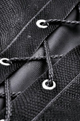 Black Long Sleeves Spliced Lace-Up Women's Gothic High Low Faux Leather Long Tail Jacket - Product - 16