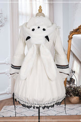 Beige Detachable Hat High Neck Woolen Cuffs Demon Rabbit Gothic Lolita OP Dress - Product - 8