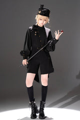 Black [Will of the Rose] Round Collar Long Sleeves Asymmetric Gothic Vintage Elegant Knight Prince Ouji Lolita Blouse Shorts Set - Product - 4
