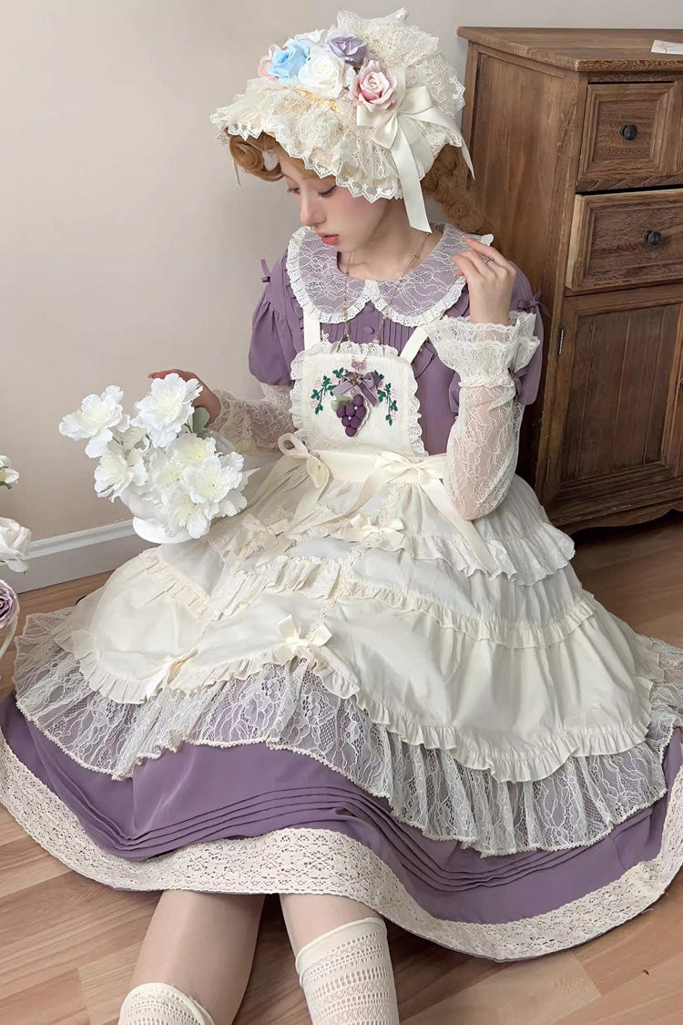 Purple [Mist over Flowers Along the Path] Lapel Collar Long Sleeves Embroidery Bowknot Lace Sweet Lolita Dress - Product - 4