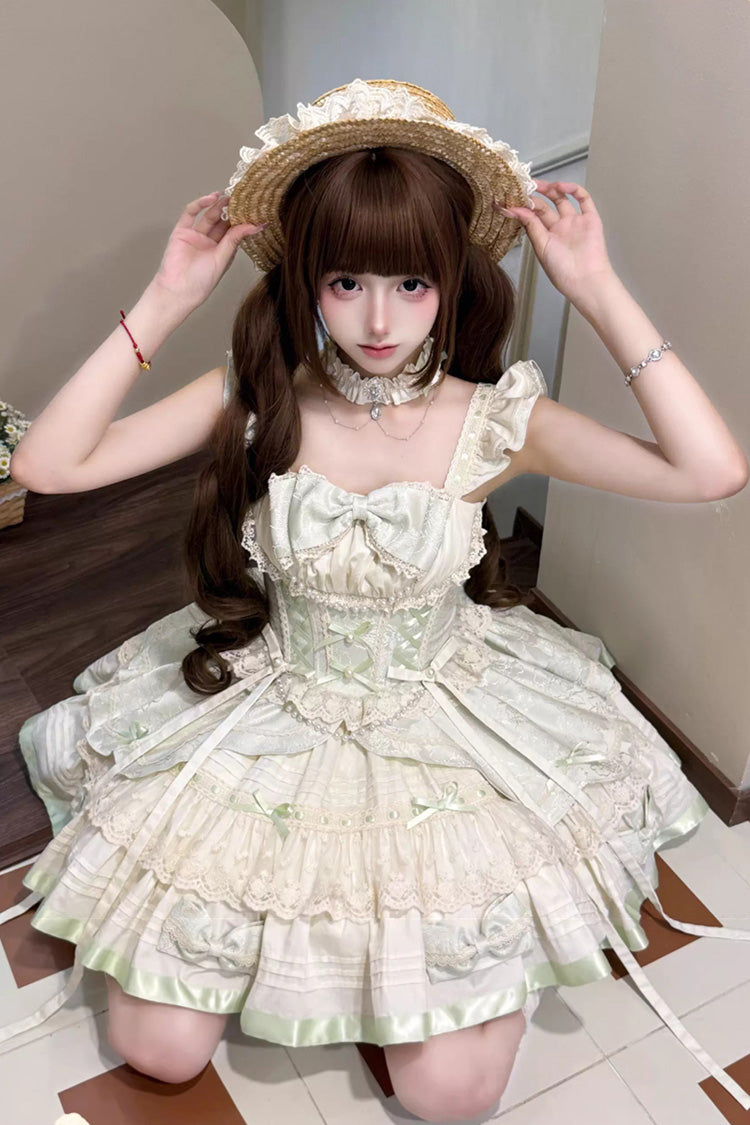 Mint Milk Green Sleeveless Ruffle Bowknot Lace Sweet Ballet Lolita Jsk Dress - Product - 4