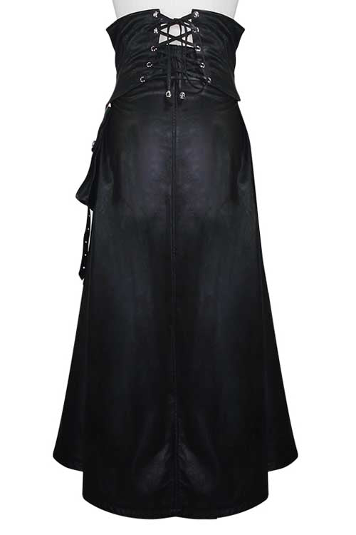 Black Chain Shaped Ribbons Zipper Up Leather Big Swing Punk Womens Half Skirt - Product - 3