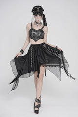 Black Lace Irregular Chain-Decorated Women's Punk Streamer Skirt - Product - 5