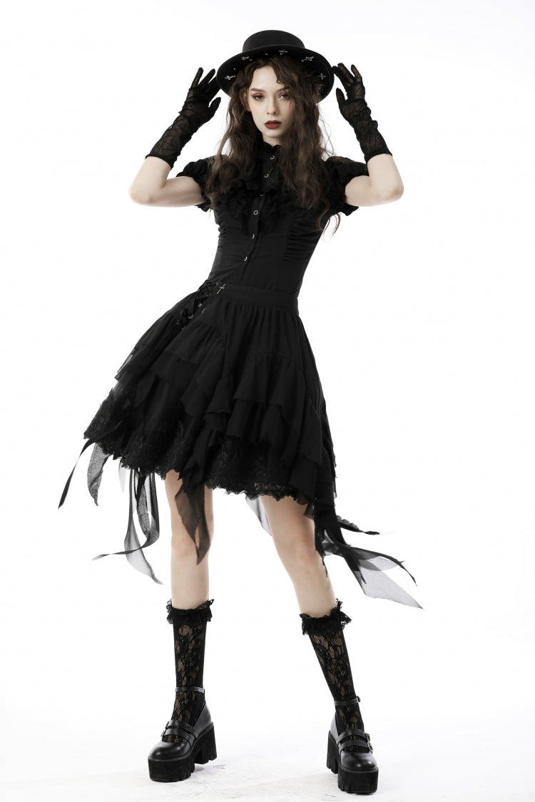 Black Multi-Layered Irrgular Hem Women's Punk Tasseled Skirt - Product - 7