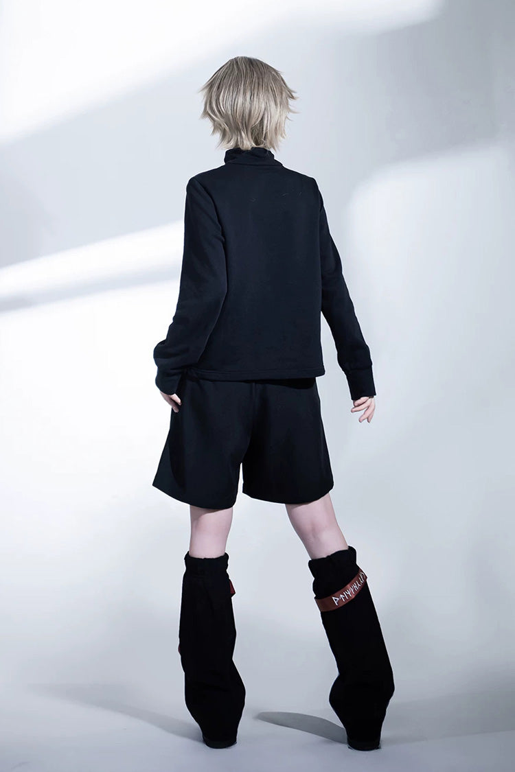 Black [Nameless Blade] Stand Collar Long Sleeves Gothic Prince Ouji Lolita Shorts Set - Product - 10