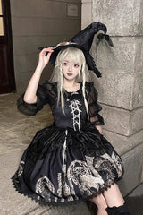 Black Eternal Night Print Ballet Lace-Up Gothic Punk Lolita Jsk Dress - Product - 8