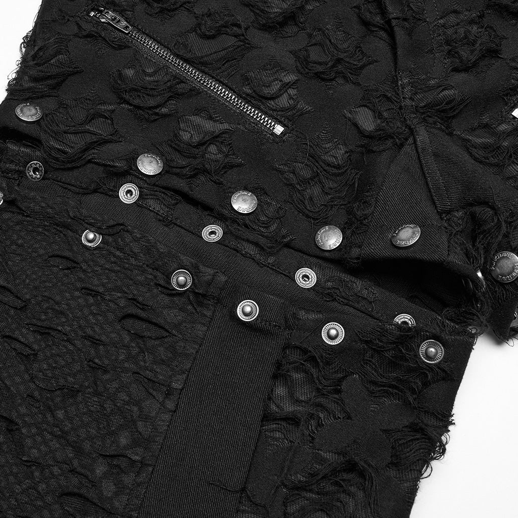 Black Stitching Ripped Metal Ring Women's Punk Split Detachable Pants - Product - 5