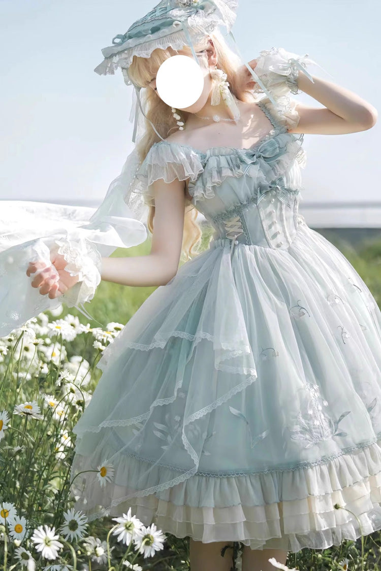Light Green [Love Is Coming] Multi-layer Ruffle Embroidery Bowknot Sweet Princess Lolita Jsk Dress - Product - 6