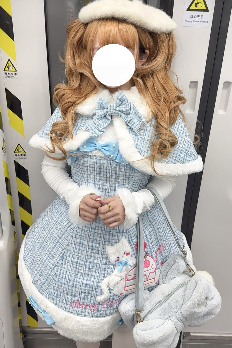 Blue Print Embroidery Bowknot Sweet Princess Lolita Jsk Dress - Blue - 1
