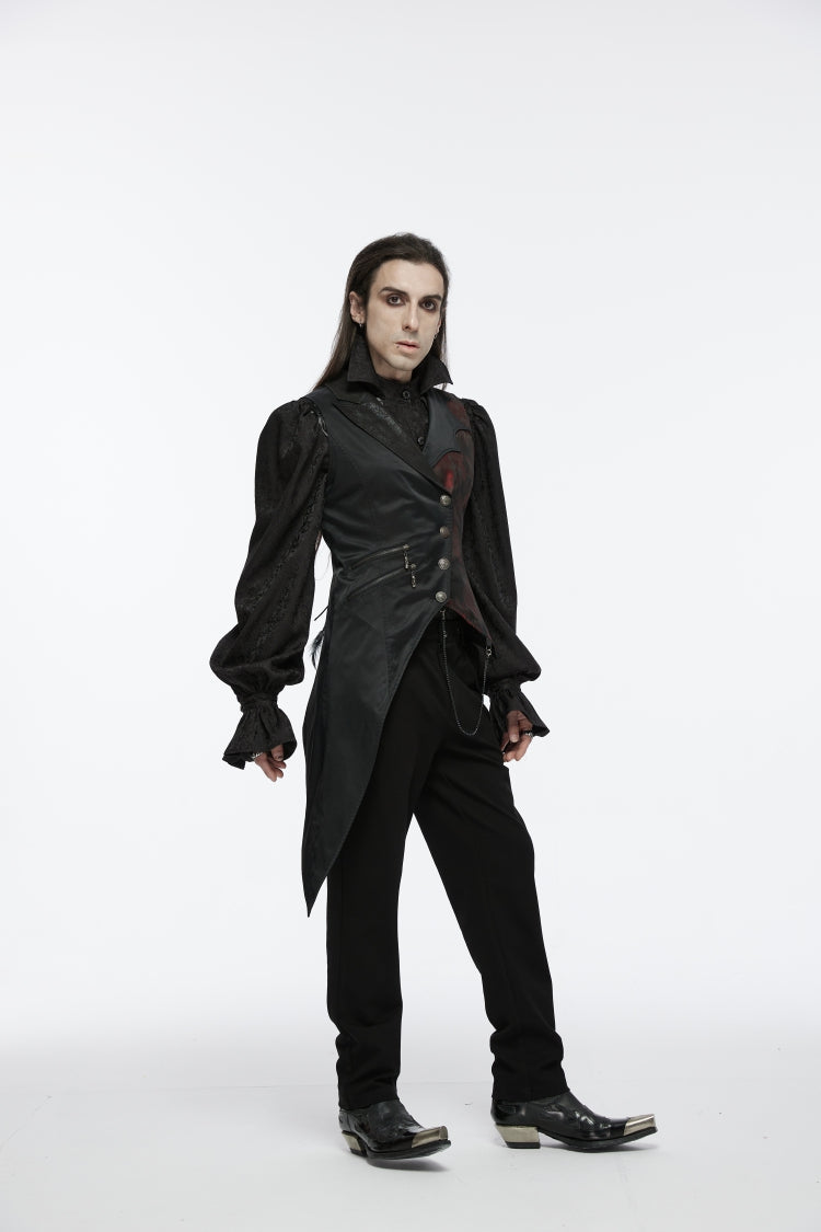 Black V Collar Sleeveless Embroidery Lace Asymmetric Men's Gothic Vest - Product - 8