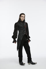 Black V Collar Sleeveless Embroidery Lace Asymmetric Men's Gothic Vest - Product - 8