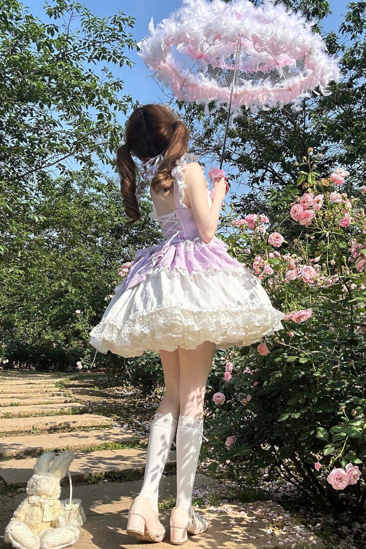 Purple [Leiffu] Sleeveless Ruffle Bowknot Lace Lace-Up Sweet Ballet Lolita Jsk Dress - Product - 4