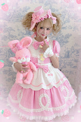 [A Day as a Candy Shop Owner] Peter Pan Collar Short Sleeves Printed Bow Sweet Lolita Dress 3 Colors (Red, Blue, Pink) - Product - 14