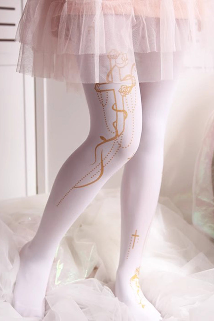 White Hot Stamping Print Sweet Lolita Pantyhose 11 Styles - Style4 - 4