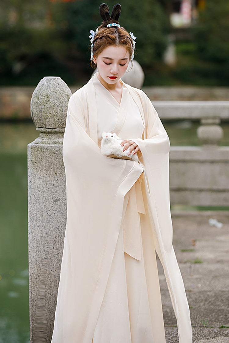 Beige Chang'E Ancient Costume Elegant Wide Sleeves Classic Hanfu Dress - Product - 7