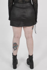 Black Side Metal Clasp Lace-Up Irregular Hem Plus Size Skinny Leather Women's Punk Skirt - Product - 3