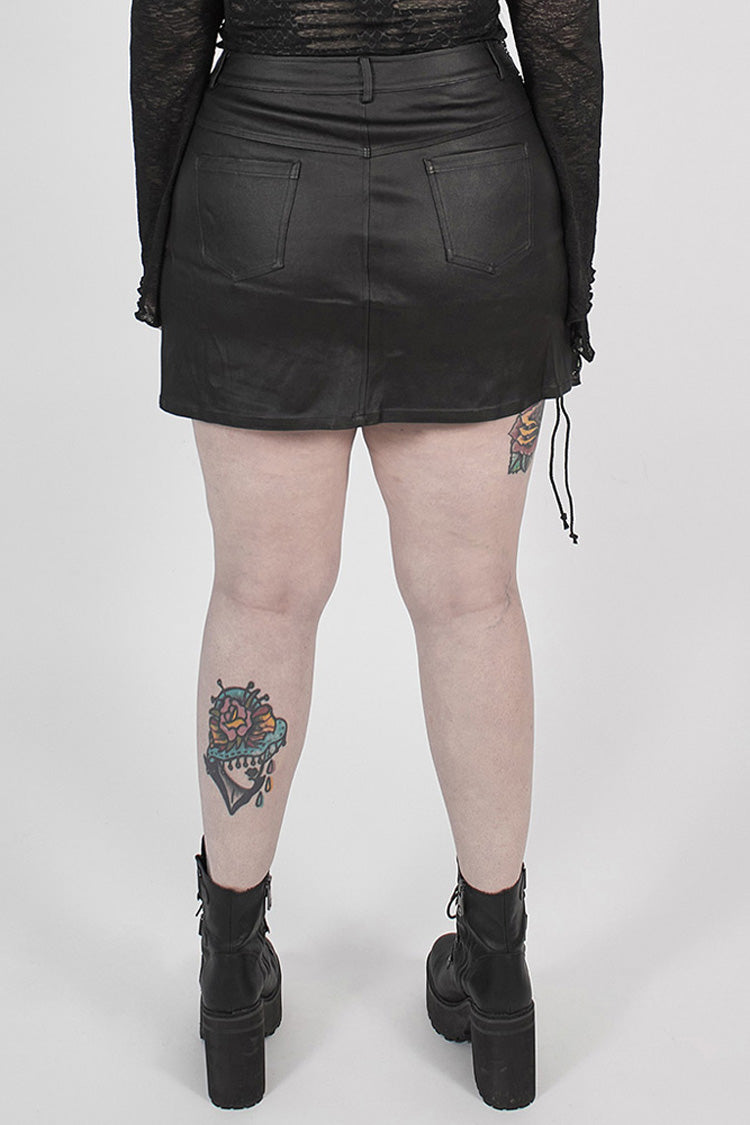 Black Side Metal Clasp Lace-Up Irregular Hem Plus Size Skinny Leather Women's Punk Skirt - Product - 3