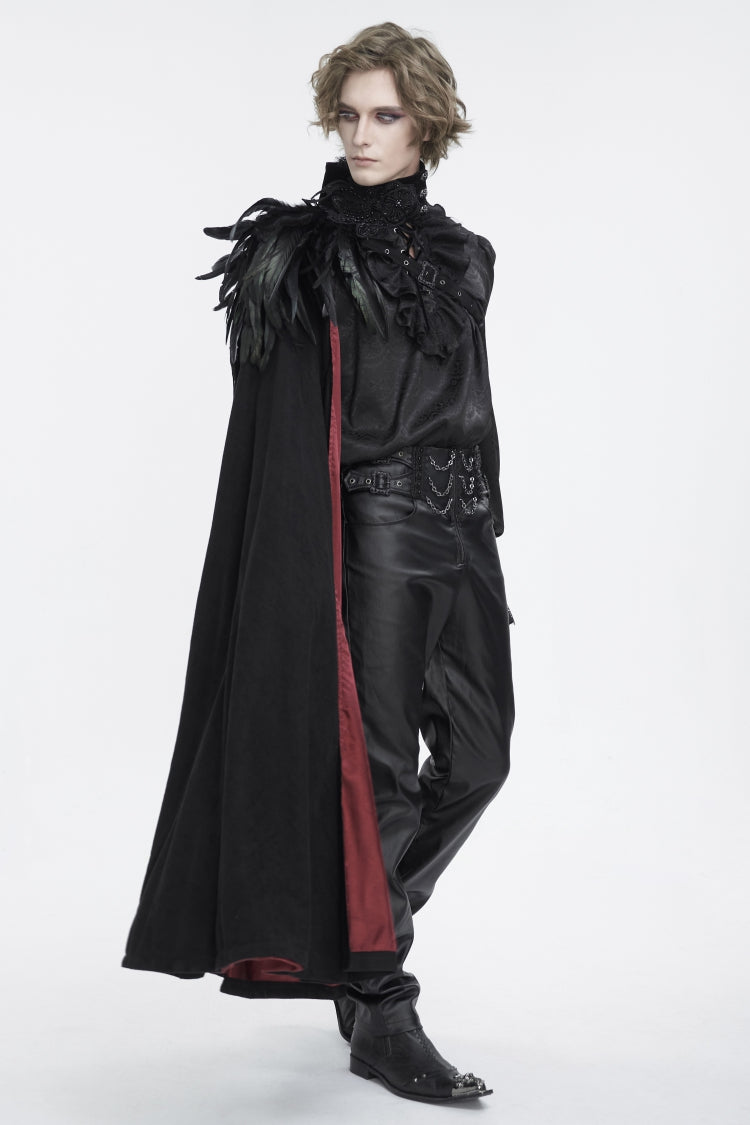Black Stand Collar Men's Gothic Accessory Feather Cape - Product - 3