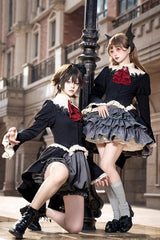 Black [Eternal Night Feast] Long Sleeves Gothic Prince Handsome Ouji Lolita Tailcoat Top and Shorts Set - Product - 6