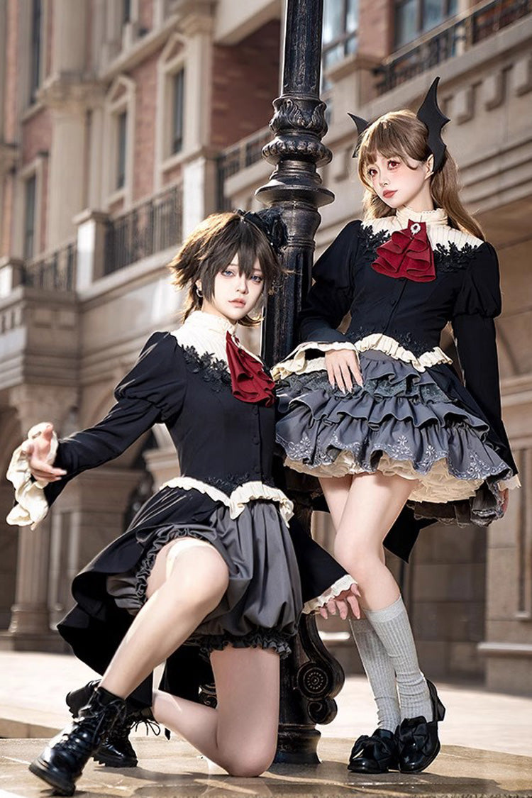 Black [Eternal Night Feast] Long Sleeves Gothic Prince Handsome Ouji Lolita Tailcoat Top and Shorts Set - Product - 6
