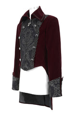Red Court Pattern Lapel Collar Velvet Mens Gothic Coat - Product - 5