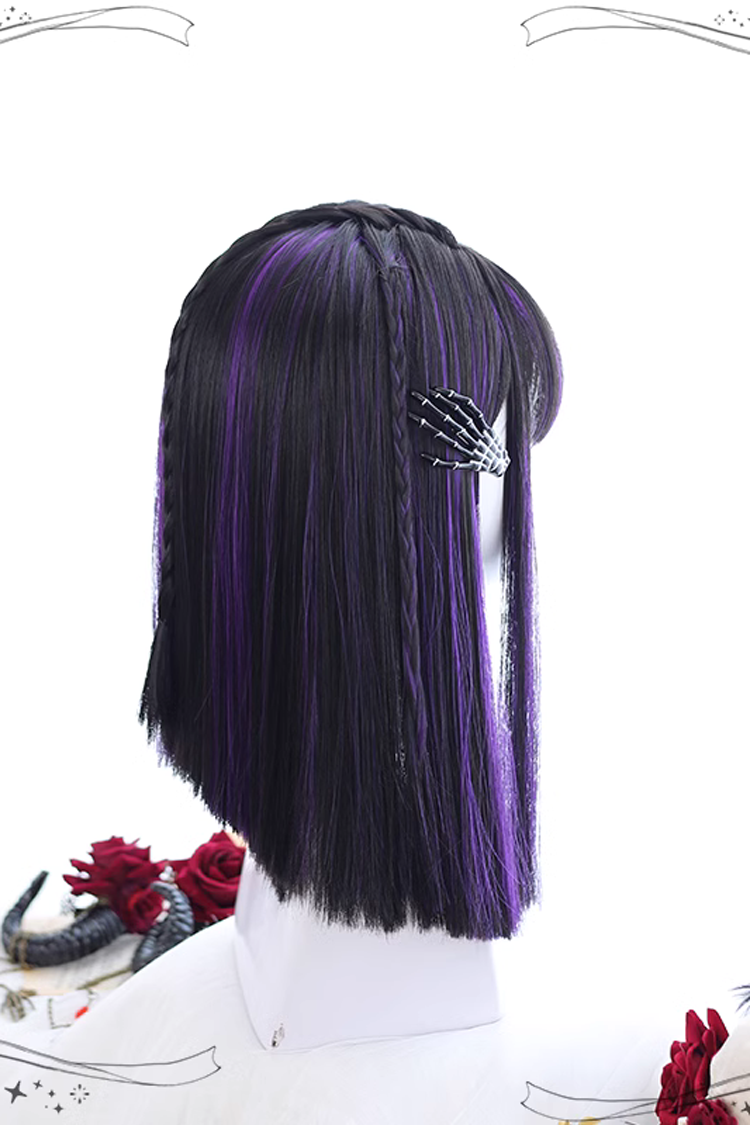 Purple Highlights Air bangs Medium length Hair  Gothic Lolita Wigs - Product - 5