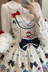 Beige [Mystery Rabbit Tea Party] Sleeveless Print Ruffle Bowknot Lace Sweet Lolita Jsk Dress - Product - 11