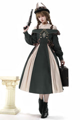 Dark Green Long Sleeves Ruffle Embroidery Bowknot Gothic Princess Lolita Dress - Product - 7