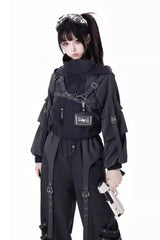 Black [Retrograde Orbit] Long Sleeves Gothic Ouji Lolita Short Coat and Pnats Set - Product - 3