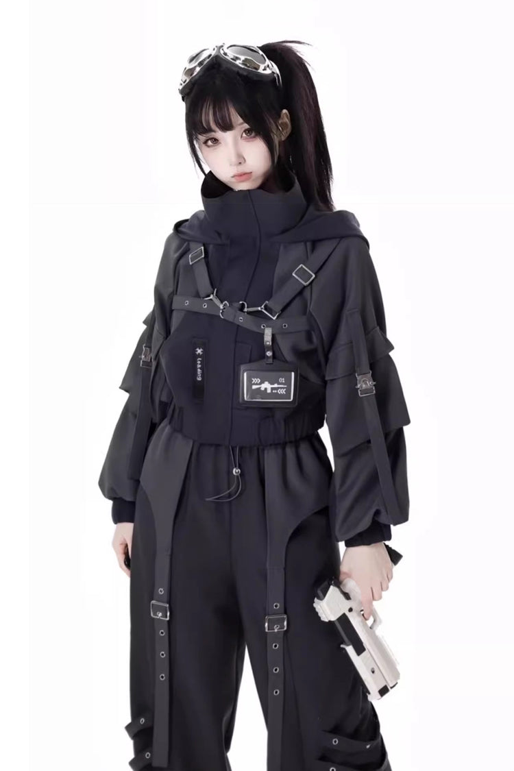 Black [Retrograde Orbit] Long Sleeves Gothic Ouji Lolita Short Coat and Pnats Set - Product - 3
