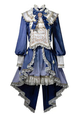 Blue Long Sleeves Ombre Ruffled Bow Ouji Gothic Lolita Swallowtail Dress Shorts Set - Product - 4