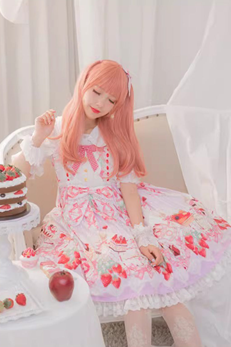 [Strawberry Feast] Sleeveless Printed Ruffled Bow Sweet Lolita Jsk Dress 4 Colors - Product - 3