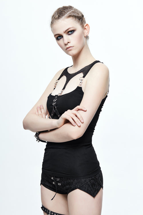 Black Cotton Womens Punk T-Shirt (Two Ways To Wear) - Product - 2