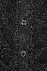 Black Stand Collar Long Puff Sleeves Jacquard Print Lace Mens Gothic Blouse - Product - 7