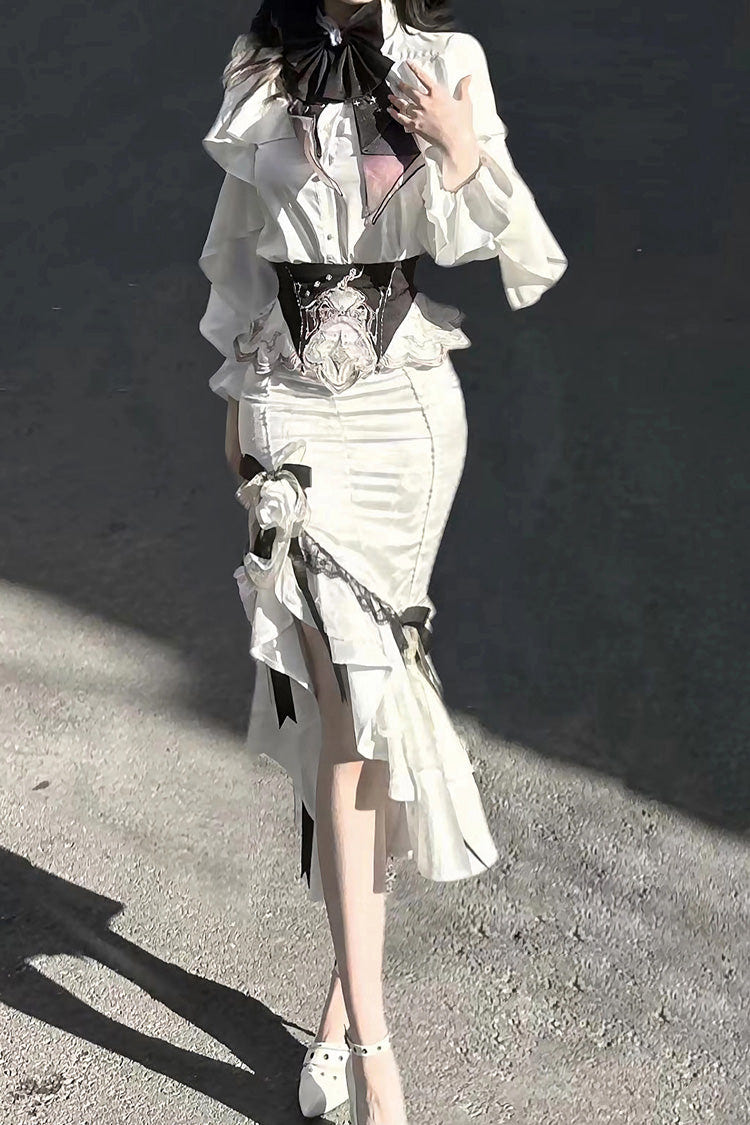 White [Star Gate] Jacquard Embroidery Bowknot Irregular Sweet Elegant Princess Lolita Skirt - Product - 17