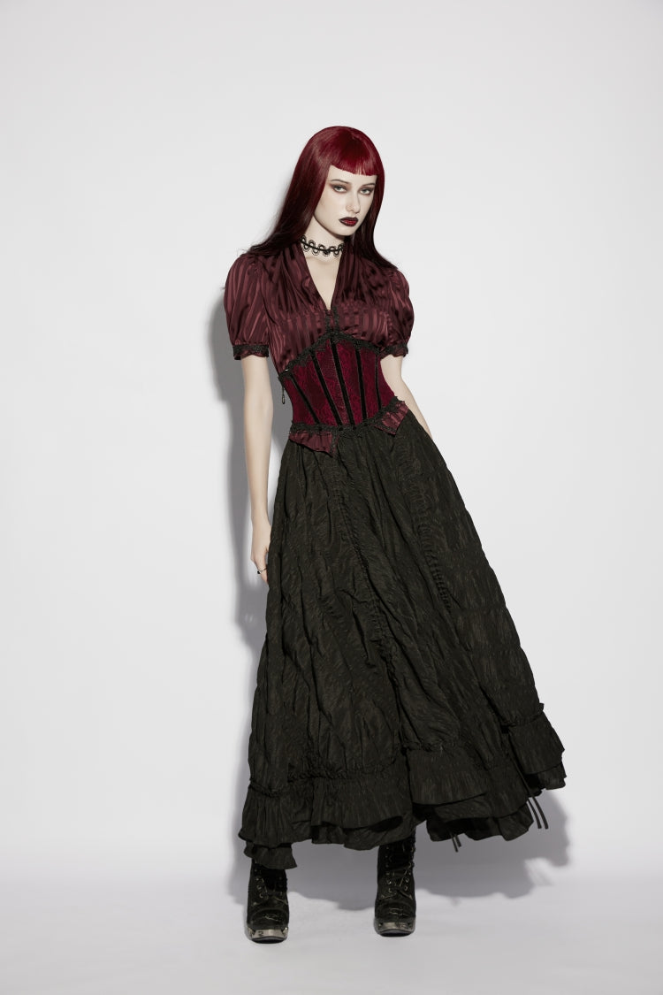 Red Lace Lace-Up Slim Fit Color-Blocked Women's Gothic Luxurious Royal Cosplay Underbust Corset - Product - 6