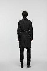Black Lapel Collar Long Sleeves Jacquard Spliced Lace-Up Slim Buckled Men's Gothic Coat - Product - 2