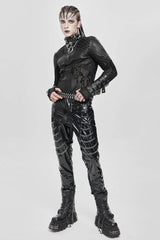 Black Long Sleeves Circuit Board Print Men's Punk Blouse - Product - 10