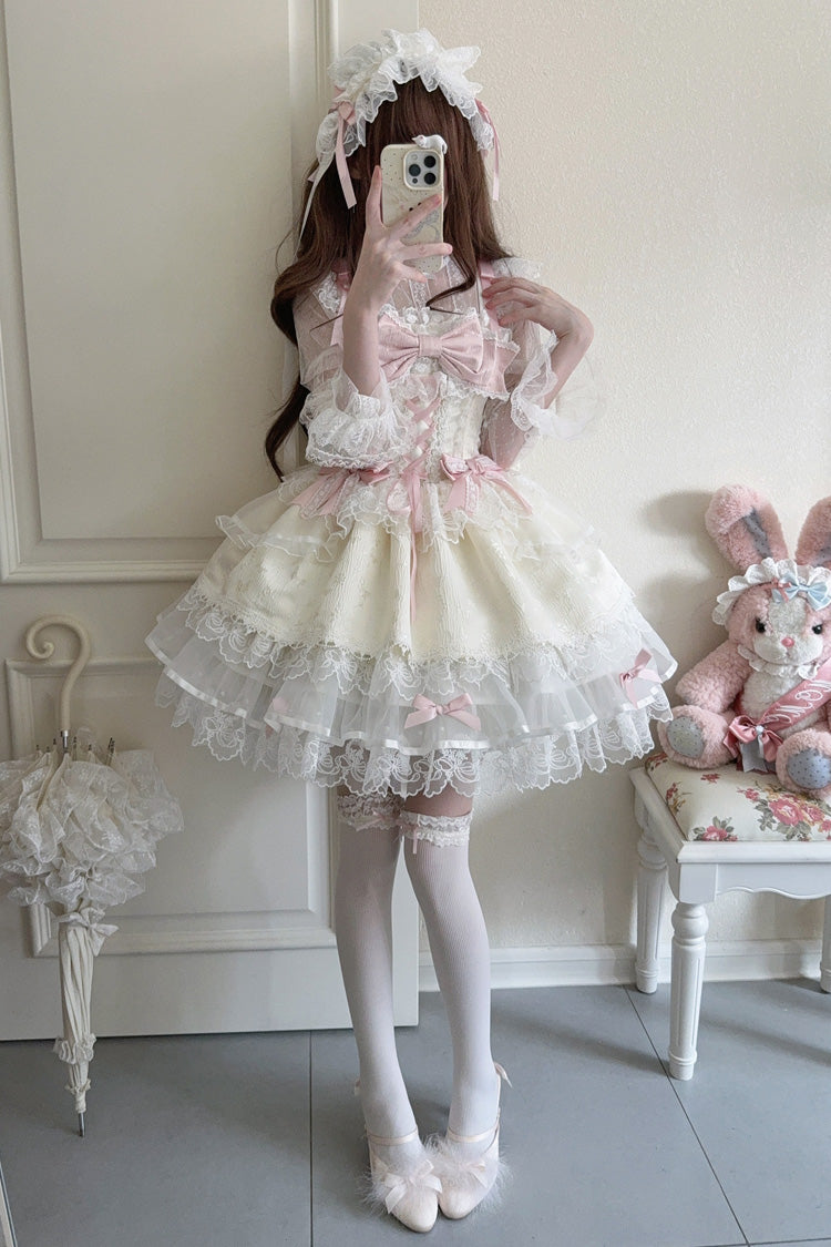 Apricot [Fleishi Island] Sleeveless Ruffle Bowknot Lace Slim Sweet Ballet Lolita Jsk Dress - Product - 6