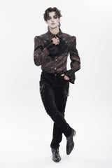Red  Cross Spider Turn-down Collar Long Trumpet Sleeves Printed Lace Men's Gothic Shirt - Product - 7