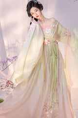 Gorgeous Embroidery With Pearl Accessories Women's Sweet Hanfu Dress Full Set 3 Colors - Product - 2