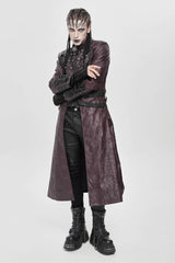 Red Stand Collar Zipper Straps Eyelet Men's Punk Coat - Product - 6